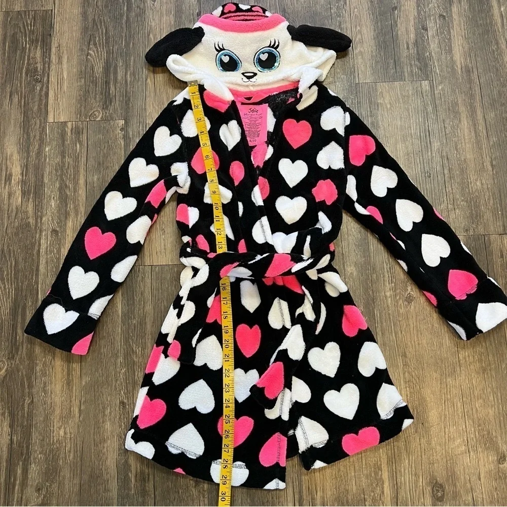 Justice Kids Pink Hearted Fleece Hooded Animal Ears Robe Size 8/10